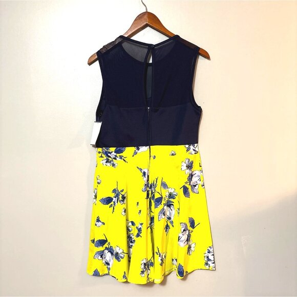 NWT Y2K Navy & Yellow Floral Skater Dress By City Triangle RN#75010 Size 13 - Picture 3 of 6